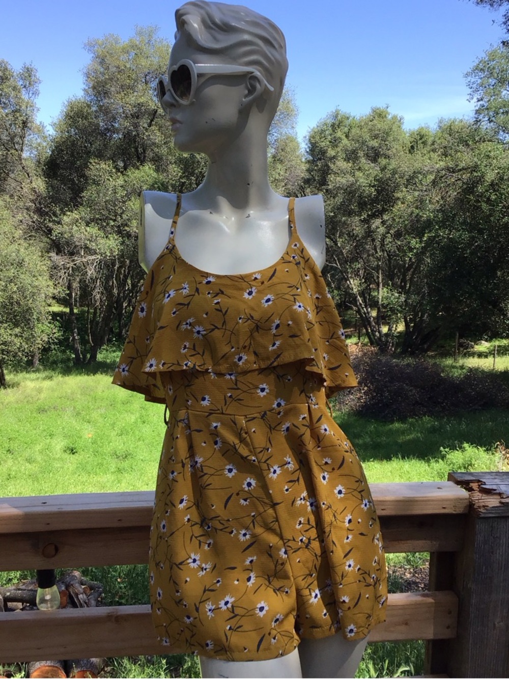 Mustard Floral Ruffle Romper - Picture 2 of 9